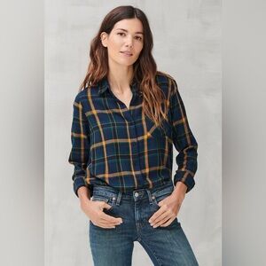 Lucky Brand Classic Fit Button Up Plaid Flannel Shirt Hunter, Black & Gold SZ XL